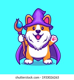 Cute Corgi Dog Wizard With Magic Wand Cartoon Vector Icon
Illustration. Animal Holiday Icon Concept Isolated Premium
Vector. Flat Cartoon Style