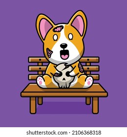 Cute Corgi Dog Zombie Cartoon Vector Icon Illustration. Animal Nature Icon Concept Isolated Premium Vector. Flat Cartoon Style