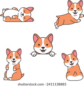 Cute corgi dogs set. Vector illustration in flat style.