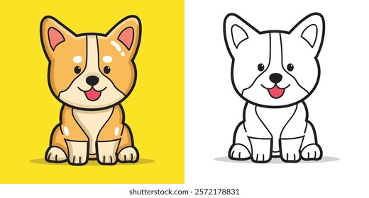 a Cute Corgi doll for design element or coloring book element, cute dog