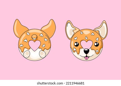 cute corgi donut on pink background 