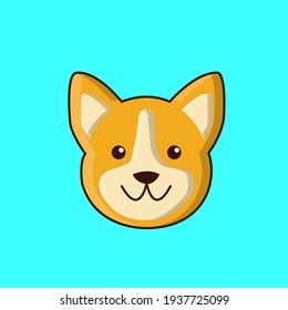 Cute Corgi Face Cartoon Icon, Vector Illustration. 