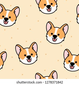 Cute corgi face cartoon seamless pattern, vector illustration
