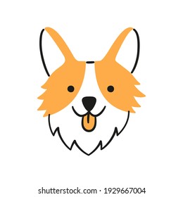 Cute corgi face. Dog head icon. Hand drawn isolated vector illustration in doodle style on white background