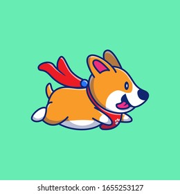 Cute Corgi Flying Vector Icon Illustration. Corgi Mascot Cartoon Character. Animal Icon Concept White Isolated. Flat Cartoon Style Suitable for Web Landing Page, Banner, Flyer, Sticker, Card