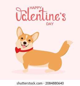 Cute corgi. A greeting card. Happy Valentine's Day. Cartoon design.
