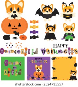 Cute Corgi Halloween art, Spooky cute doggo illustrations, Dog in Halloween costume