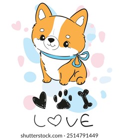 Cute Corgi hand drawn illustration vector, Kids Print 