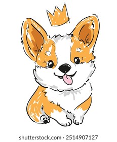Niedliche Corgi handgezeichnete Illustration, Vektor, Kinderdruck 