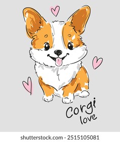 Lindo Corgi dibujado a mano ilustración Vector, niños Imprimir camiseta