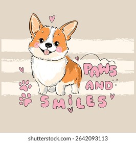 Cute Corgi hand drawn illustration vector, Kids Print t-shirt