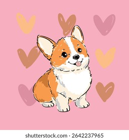 Corgi bonito mão desenhado ilustração vetor, Crianças imprimir t-shirt