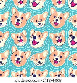 CUTE CORGI HEAD SEAMLESS PATTERN.