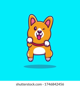 Cute Corgi Jumping Cartoon Vector Icon Illustration. Animal Icon Concept Isolated Premium Vector. Flat Cartoon Style 