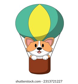 Cute Corgi on hot air balloon in color