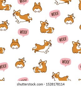 Cute corgi pattern. Corgi puppy dog. Seamless pattern. Vector