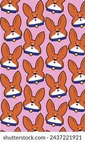 Cute Corgi Pattern. Seamless Fun Background. Poster Phone Background. Vector Illustration Clipart  