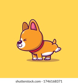 Ilustración del icono del vector de dibujos animados Cute Corgi Peeing. Vector Premium Aislado con Concepto De Icono Animal. Estilo de dibujo plano 