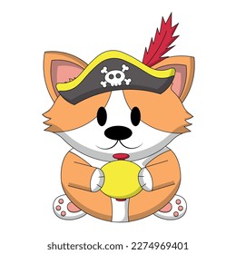 Cute Corgi Pirate with compas in color