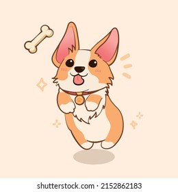 A cute corgi at play cartoon vector icon illustration.   animal nature icon concept isolated premium vector.   flat cartoon style.