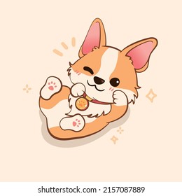 Un lindo corgi en la ilustración del icono del vector de dibujos animados.   concepto de icono de naturaleza animal vector premium aislado.   estilo de dibujos animados planos.