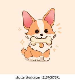 A cute corgi at play cartoon vector icon illustration.   animal nature icon concept isolated premium vector.   flat cartoon style.