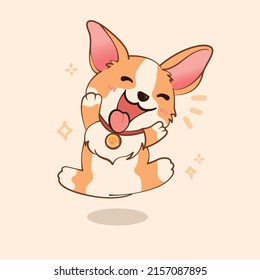 A cute corgi at play cartoon vector icon illustration.   animal nature icon concept isolated premium vector.   flat cartoon style.