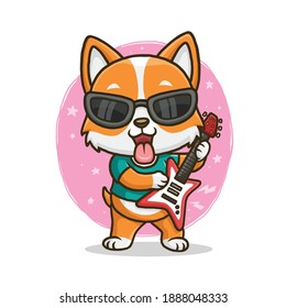 Cute corgi playing guitar isolated on white background