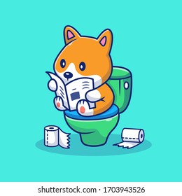 Cute Corgi Pooping On Toilet Vector Icon Illustration. Dog Mascot Cartoon Character. Animal Icon Concept White Isolated. Flat Cartoon Style Suitable for Web Landing Page, Banner, Flyer, Sticker, Card