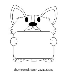 Cute Corgi with poster without text for congratulation in black and white