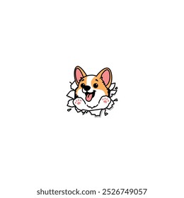 Filhote de cachorro corgi bonito quebrar o papel de desenho animado, ilustração vetorial