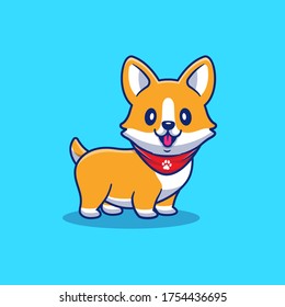 Cute Corgi Puppy Cartoon Vector Icon Illustration. Animal Dog Icon Concept Isolated Premium Vector. Flat Cartoon Style 