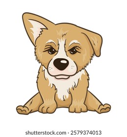 Cute corgi puppy. Colored vector illustration of a funny dog. Hand drawn character isolated on white background