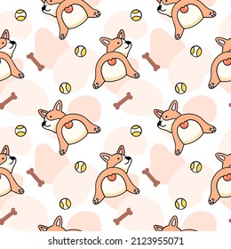 Cute corgi puppy, dog, artoon, seamless vector drawing, doodle