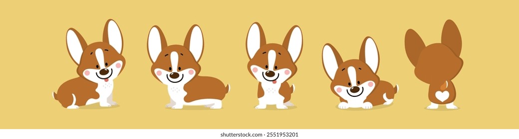 Cute corgi puppy dog cartoon character. Kawaii friendly pet animal vector.