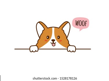 Cute corgi Puppy. Little dog. Speech bubble. Woof. Vector