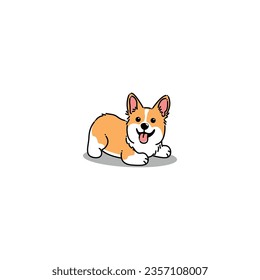 Cute corgi puppy lying down cartoon, vector illustration