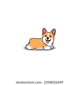 Cute corgi puppy lying down cartoon, vector illustration