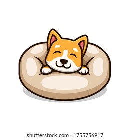 Cute Corgi Puppy on Dog Bed
