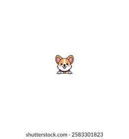 Cute corgi puppy peeking and smiling cartoon, vector illustration