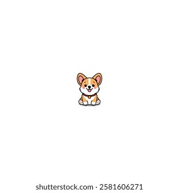 Cute corgi puppy sitting cartoon, vector illustration