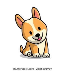CUTE CORGI PUPPY IS SITTING CARTOON ILLUSTRATION