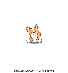 Cute corgi puppy sitting and winking eye cartoon icon, vector illustration