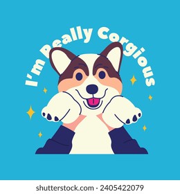 CUTE CORGI RAISED BY SOMEONE'S HANDS VECTOR DESIGN