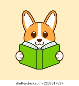 Cute Corgi Reading a Book