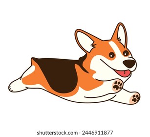 Cute Corgi running isolated on white background