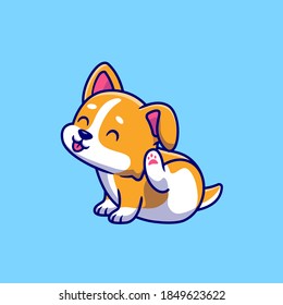 Cute Corgi Scratching Ear Cartoon Vector Icon Illustration. Animal Nature Icon Concept Isolated Premium Vector. Flat Cartoon Style