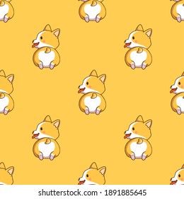 cute corgi seamless pattern with doodle style on yellow background