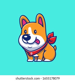 Cute Corgi Sitting Vector Icon Illustration. Corgi Mascot Cartoon Character. Animal Icon Concept White Isolated. Flat Cartoon Style Suitable for Web Landing Page, Banner, Flyer, Sticker, Card