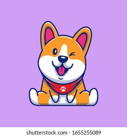 Cute Corgi Sitting Vector Icon Illustration. Corgi Mascot Cartoon Character. Animal Icon Concept White Isolated. Flat Cartoon Style Suitable for Web Landing Page, Banner, Flyer, Sticker, Card